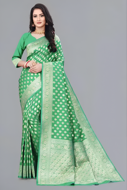 Women's Woven Banarasi Pure Silk Saree Size Free Size Color LIGHT
