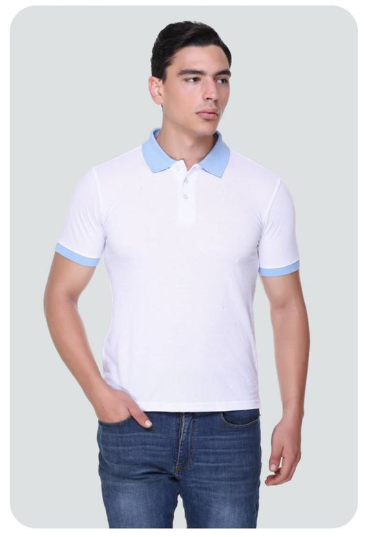 Men White Solid Polo blue collar T-Shirt  (Size-L) (Color-WHITE)