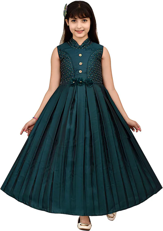 Garments Girls Floral Print Silk Blend Gown Dress (Size-10-11YEAR)