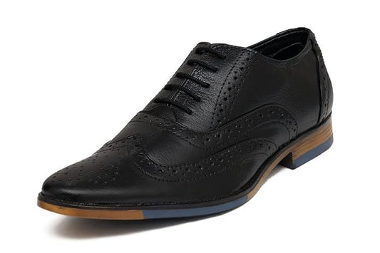 Men Genuine Leather Formal Brogue Shoe (Size-UK-8 (Color-BLACK)