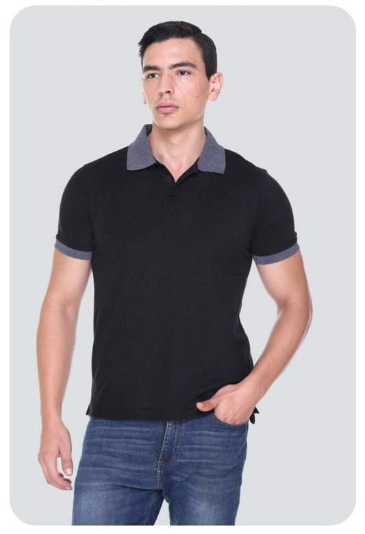 Men Black Solid Polo Grey collar T-Shirt  (Size-XXL) (Color-BLACK)