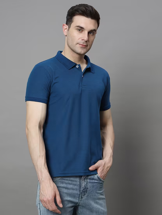 Men Cotton solid polo neck t-shirt (Size-XL) (Color-BLUE)