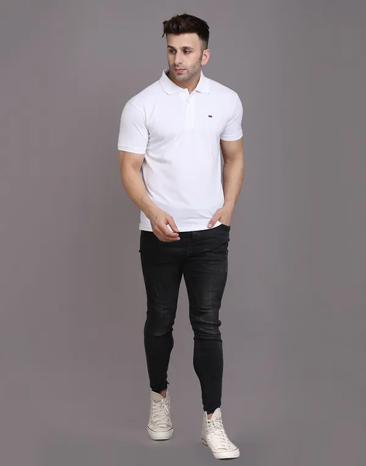Men Polo Poly Cotton T-shirt for Men (SIZE-L) (Color-WHITE)