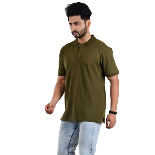 Stylish Casual Fit Polo Neck T-Shirts For Men Size L Color Olive Green