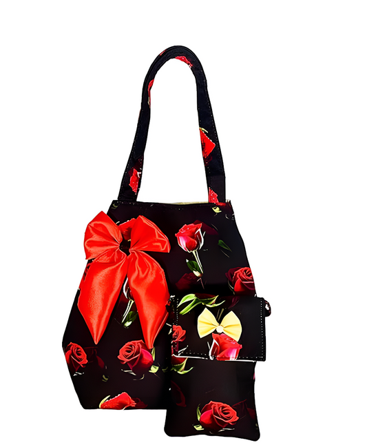 Women Stylish Rose Print Handbag & Mobile Pouch Size 27X10X30 CM