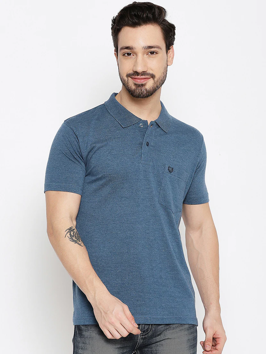 Men Solid Polo Nekc T-Shirt (Size-S) (Color-Blue)