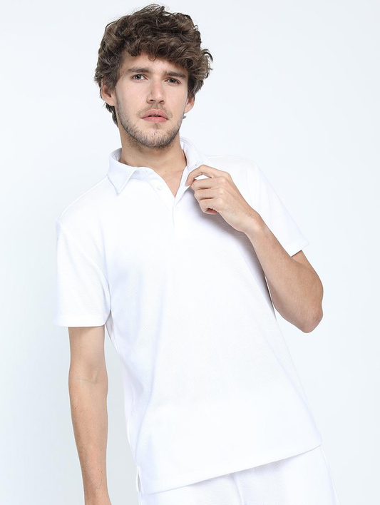 Men Cotton solid polo neck t-shirt (Size-XL) (Color-WHITE)