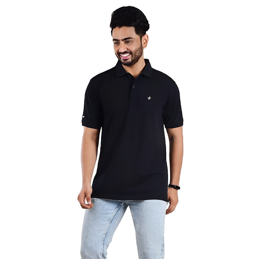 Stylish Casual Fit Polo Neck T-Shirts For Men Size L Color Black