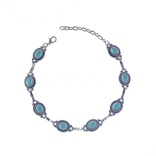 Boho Beach Adjustable Round Turquoise Beaded Anklet