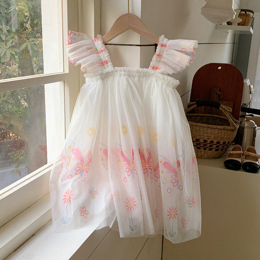 Summer Arrival Butterfly Pattern Sleeveless Tulle Dress for Stylish