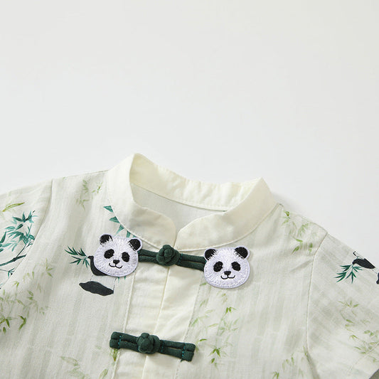 Summer Arrival Baby Unisex Short Sleeves Cute Panda Pattern Rompers