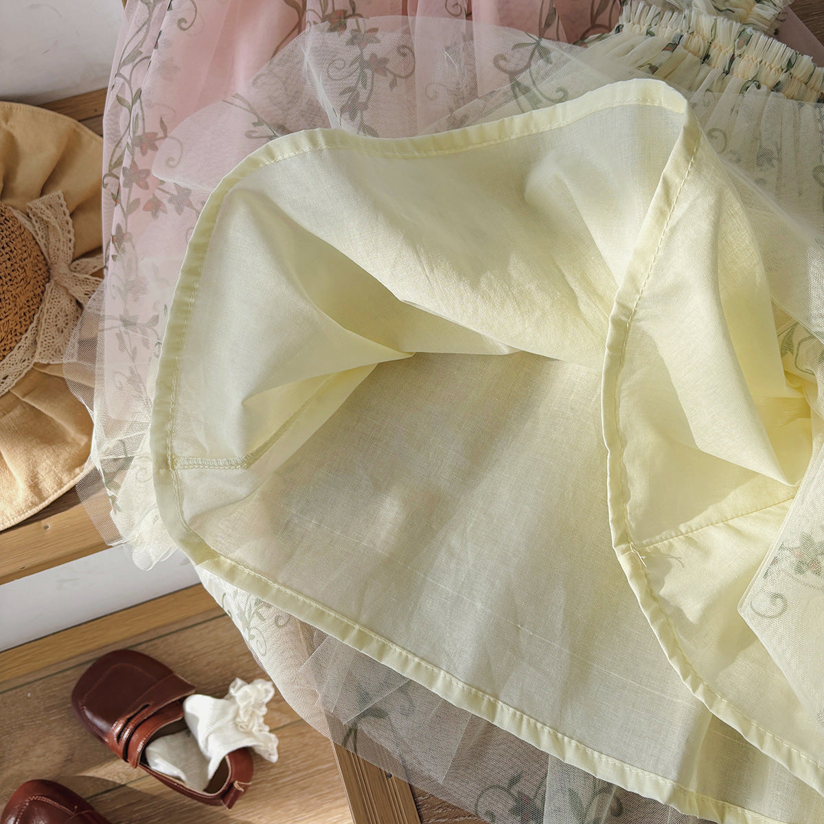 Summer Arrival Floral Pattern Fly Sleeves Tulle Dress for Stylish