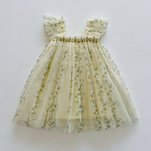 Summer Arrival Floral Pattern Fly Sleeves Tulle Dress for Stylish